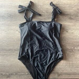 Women’s Tie Shoulder Black One Piece Swimsuit